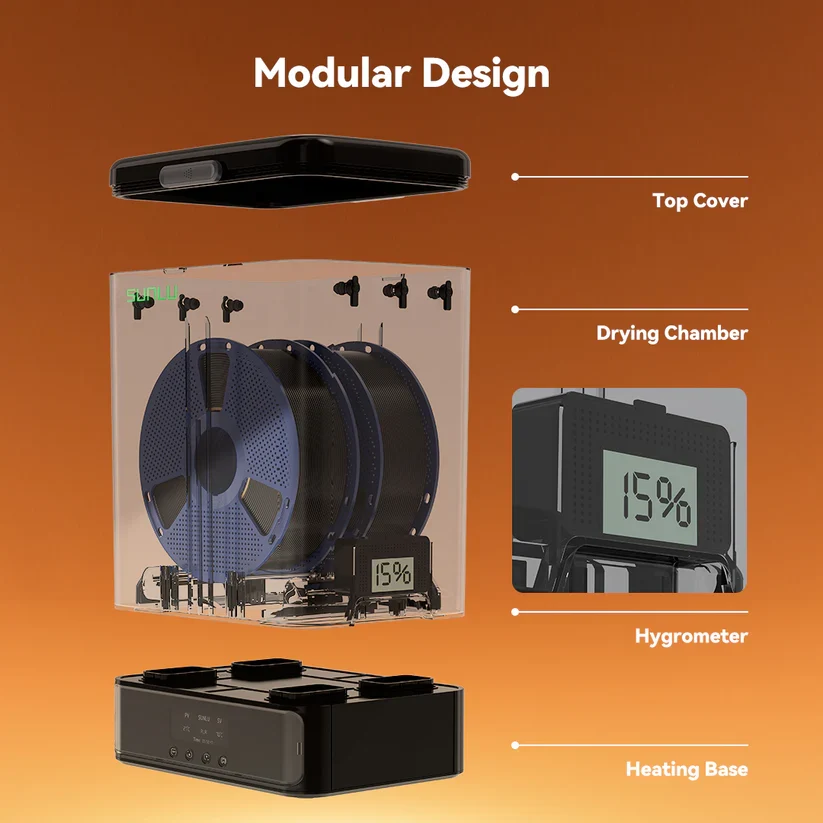 SUNLU FilaDryer SP2, 2-in-1 Filament Dryer Combine with Storage Box, Compatible with spool size 1kg×2 or 2kg×1 or 3kg×1 - Image 3