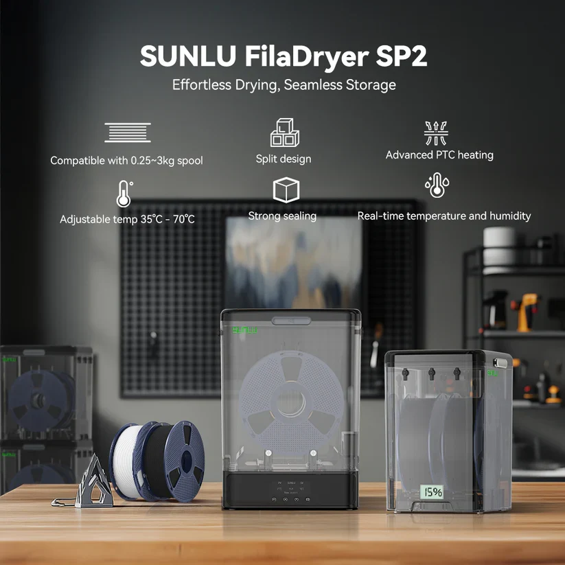 SUNLU FilaDryer SP2, 2-in-1 Filament Dryer Combine with Storage Box, Compatible with spool size 1kg×2 or 2kg×1 or 3kg×1 - Image 9